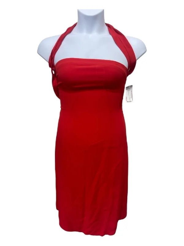 Alexis Size XS Red Viscose Tube Top Back Zip Tie Sash Dress