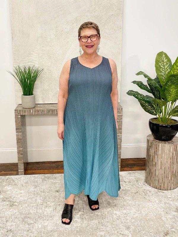 Long Estrella Dress, Indigo to Aqua Ombre