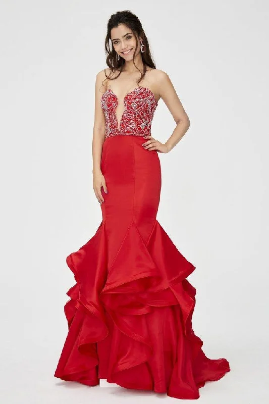 Angela & Alison - 81139SC Beaded Bodice Godet Accented Mermaid Dress