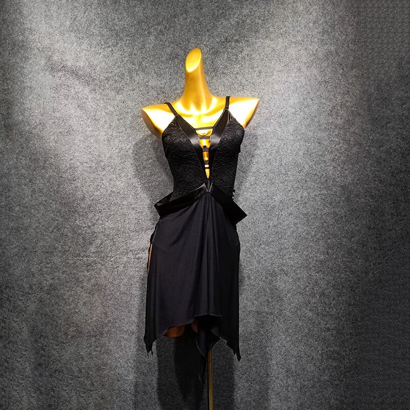 Asymmetric Short Latin Dress with Lace