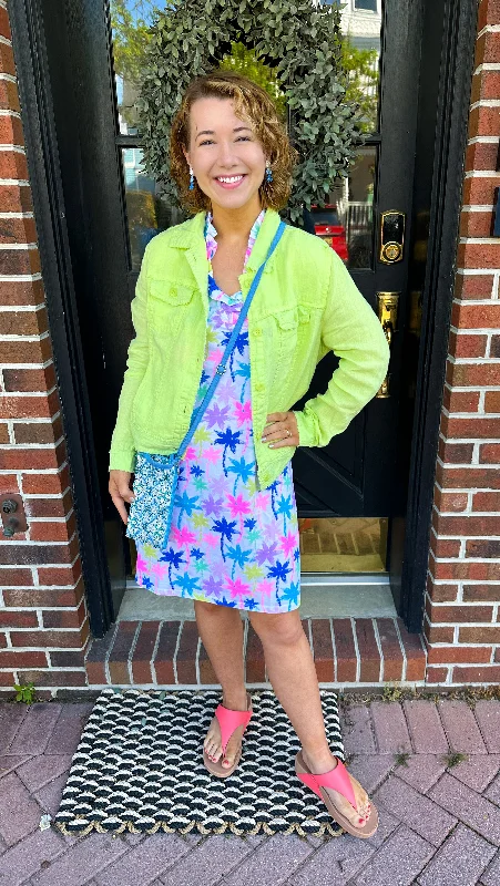 Beachtime by Lulu B Bright Palm Cristina V-Neck Ruffle Dress