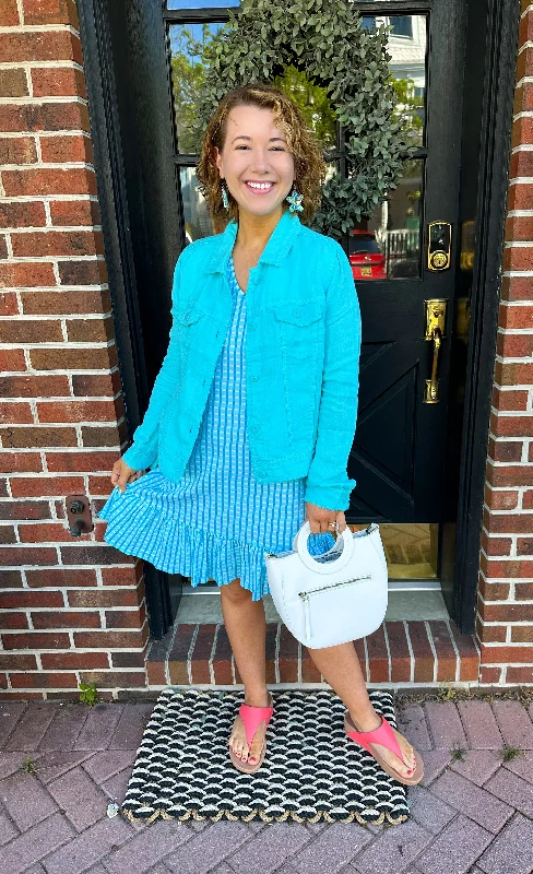 Beachtime by Lulu B Teal Plaid Jennifer Ruffle Dress