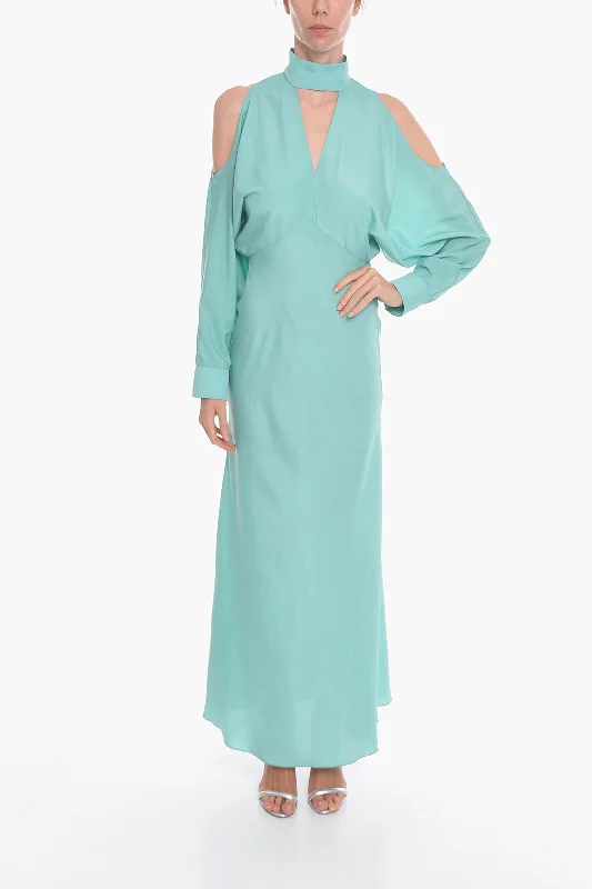 Super Blond Viscose-crepe Long Dress with Cut-out Details 40 Italian size