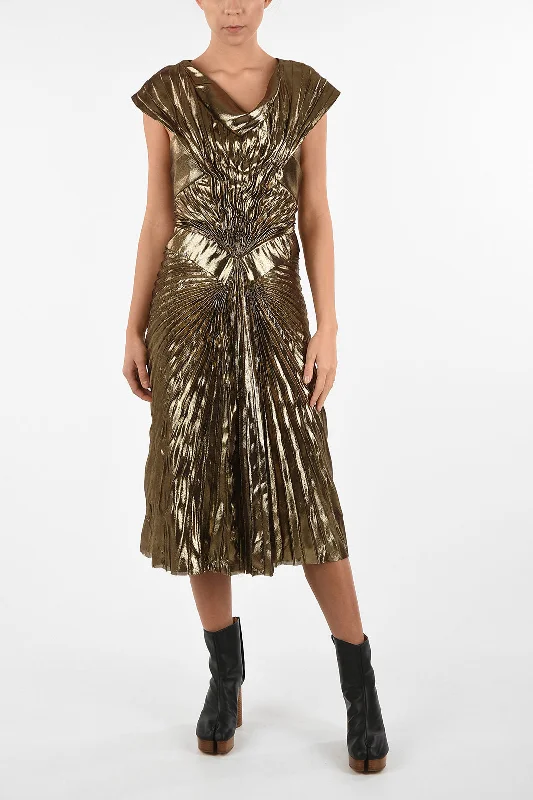 Maison Margiela Metallic Faux Leather Draped Empire Dress 40 Italian size
