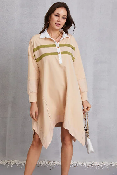 Blue Zone Planet |  Half Button Handkerchief Hem Dress