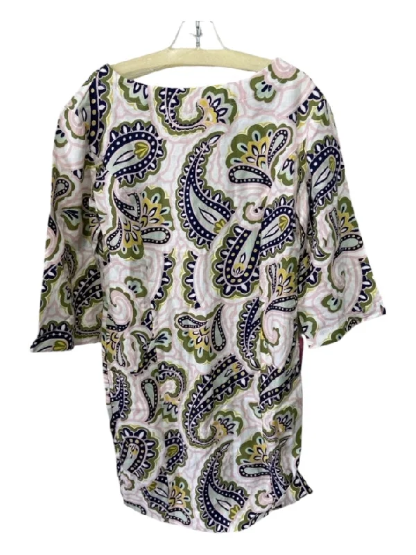 Boden Size 2 Cream & Multi Linen All Over Print 3/4 Sleeve Dress