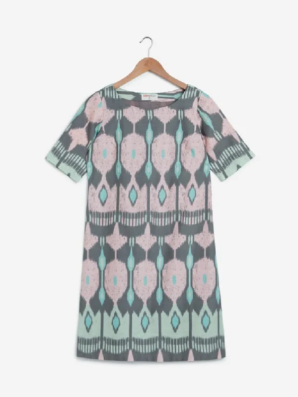 Bombay Paisley Grey Ikat Patterned Dress