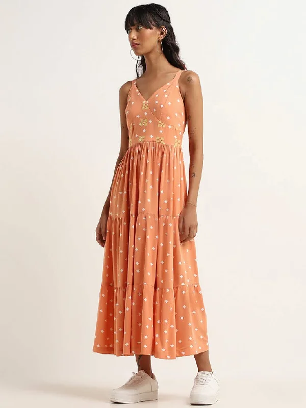 Bombay Paisley Peach Printed Tiered Dress