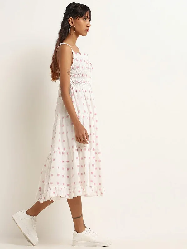 Bombay Paisley White Printed Cotton Tiered Dress