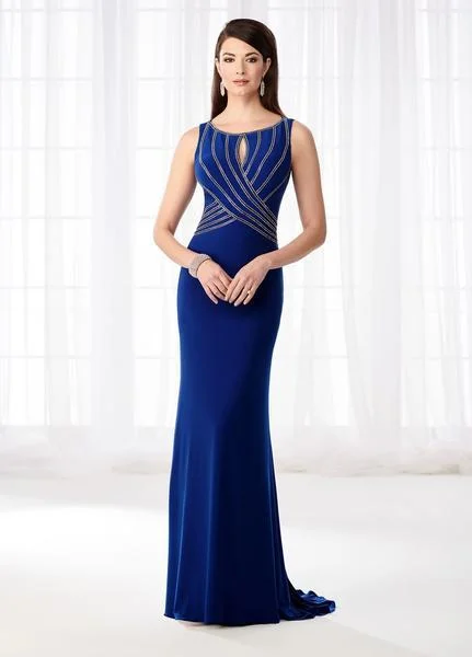 Cameron Blake - 218631SC Embellished Bateau Jersey Fitted Dress