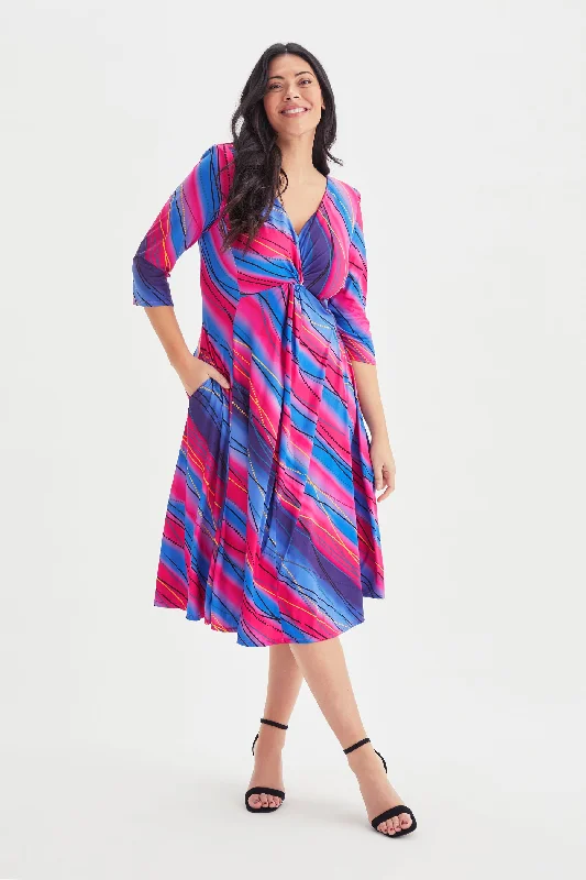 Claudia Multi Blush Peach Touch Jersey Knot Front Dress
