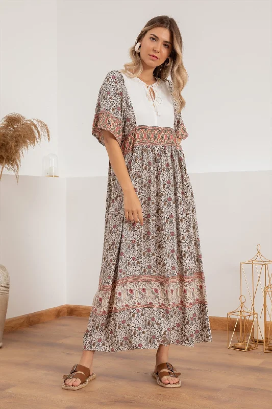 Collar Detail Ethnic Pattern Dress