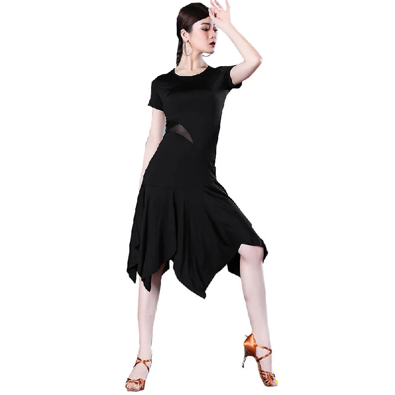 Crew Neck Latin Dress with Mesh