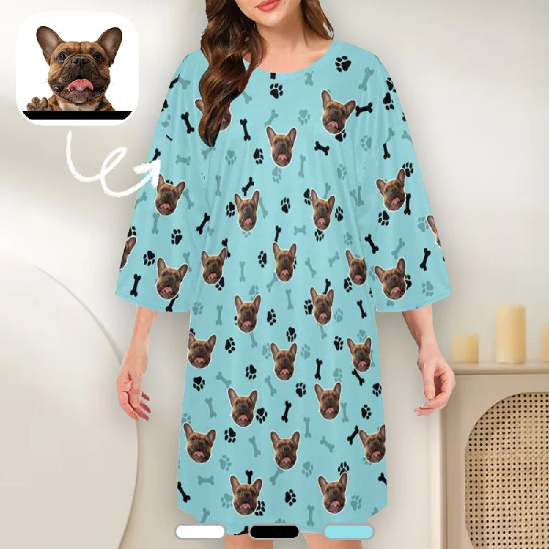 Custom Pet Face Nightdress Oversized Sleep Tee Personalized Women's Loose Sleepwear