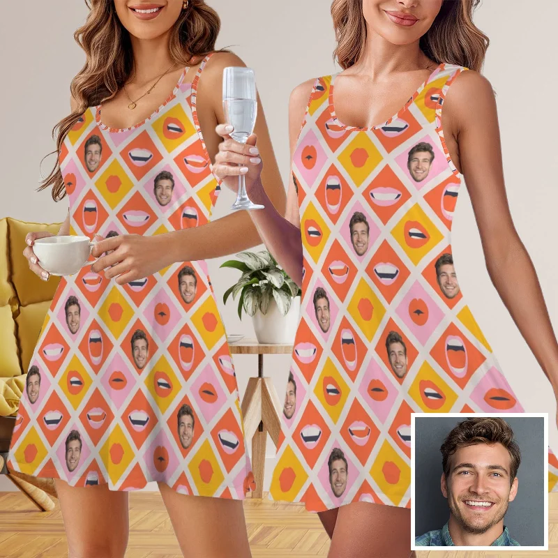 Custom Face Nightdress Personalized Face Orange Nightgown Pajamas