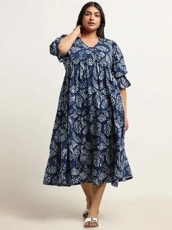 Diza Indigo Printed Tiered Dress