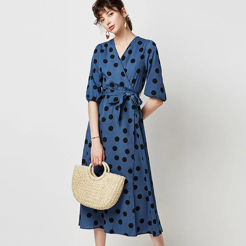 Elegant Polka Dot Long Women Dress Autumn