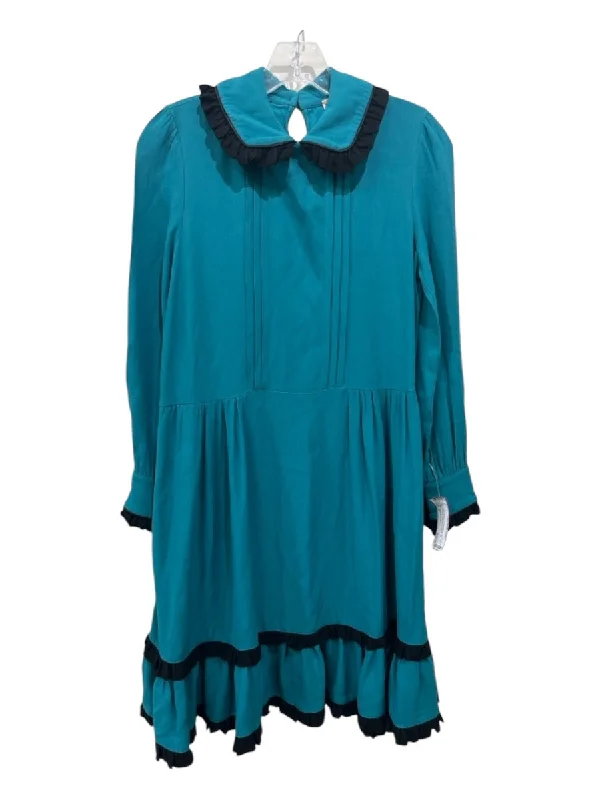 I'm Isola Marras Size M Blue & Black Acetate Blend High Collar Pintuck Dress