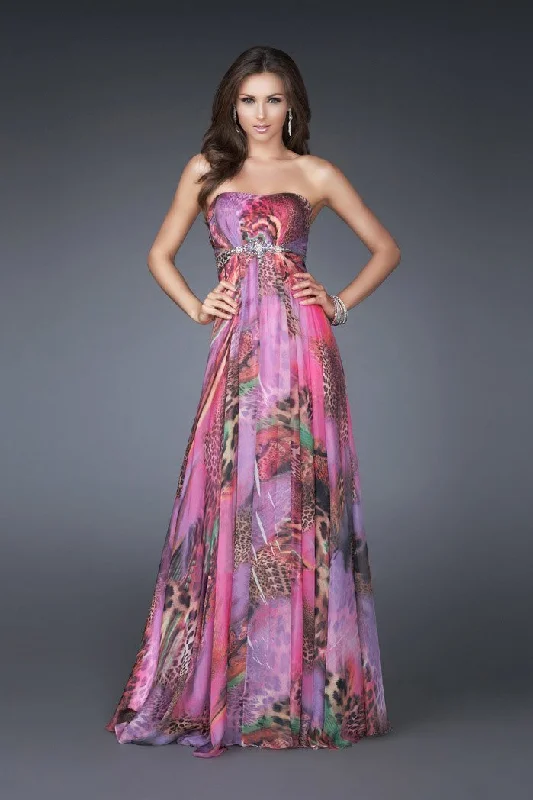 La Femme - Strapless Multi-Colored Empire Waist Dress 16373