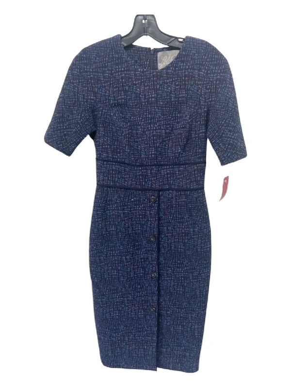 Lela Rose Size 4 Navy, Blue, Burgundy Polyester & Cotton Button Skirt Dress