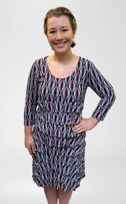 Lulu B Neutral Dot 3/4 Sleeve Cha Cha Dress