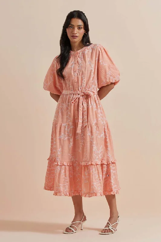 Orange Cotton Embroidered Dress