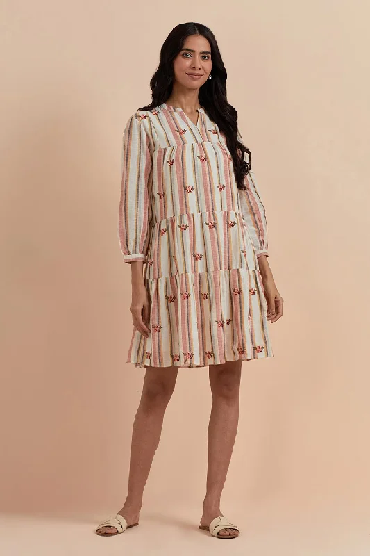 Multicolour Stripe Embroidered Dress