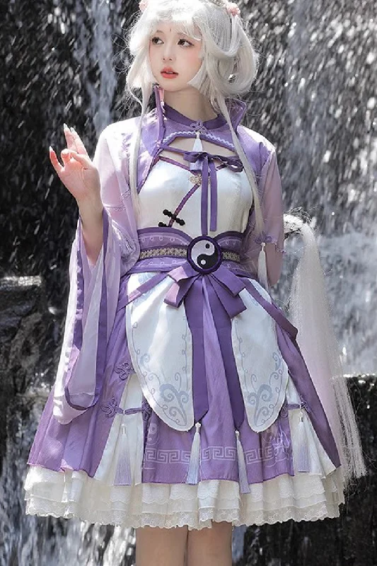 Multi-layer Little Taoist Priest Print Ruffle Sweet Chinese Style Lolita Jsk Dress 2 Colors