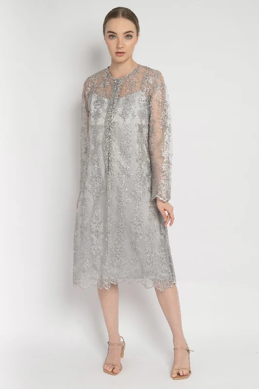 Alette Embroidered Outer Dress in Silver