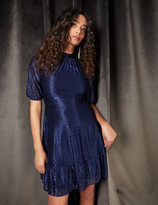 Mesh High Neck Tier Dress