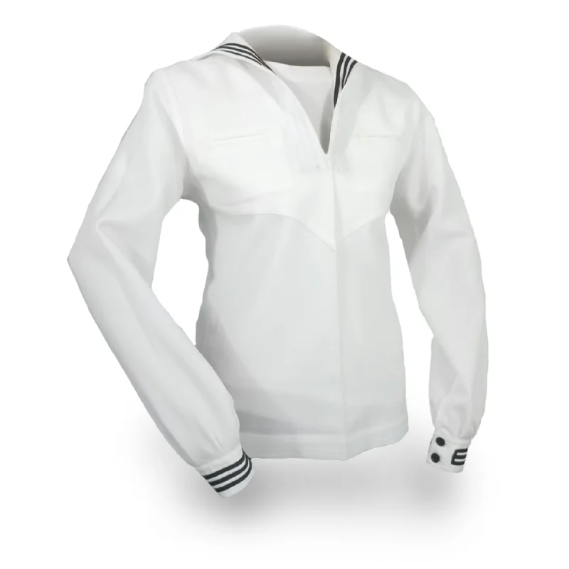 NAVY Women's Dress White Jumper Top - Piping + Zipper