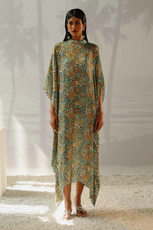 Mint Blue Printed Mimi Kaftan Dress