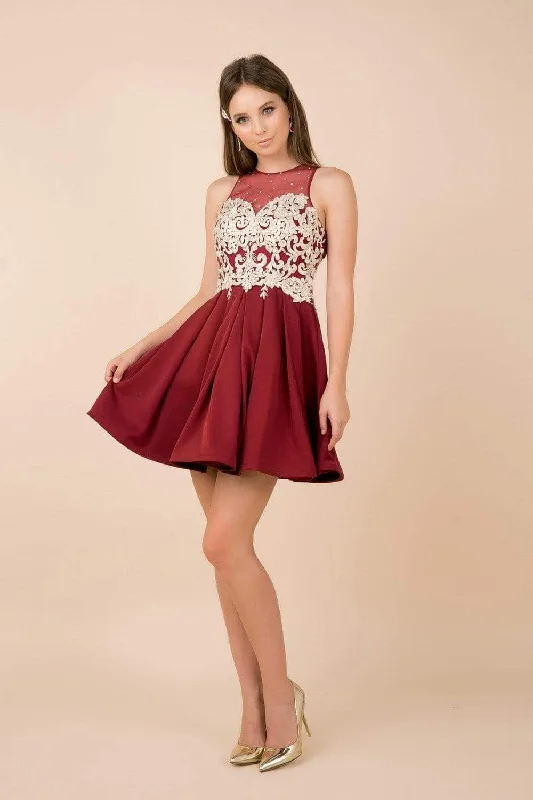 Nox Anabel - 6338SC Metallic Applique A-Line Dress