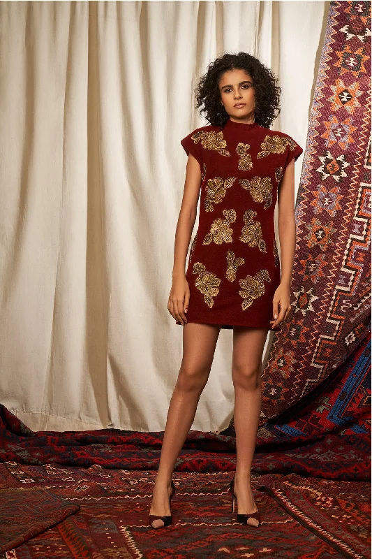 Oxblood Dress With Baroque Handwork