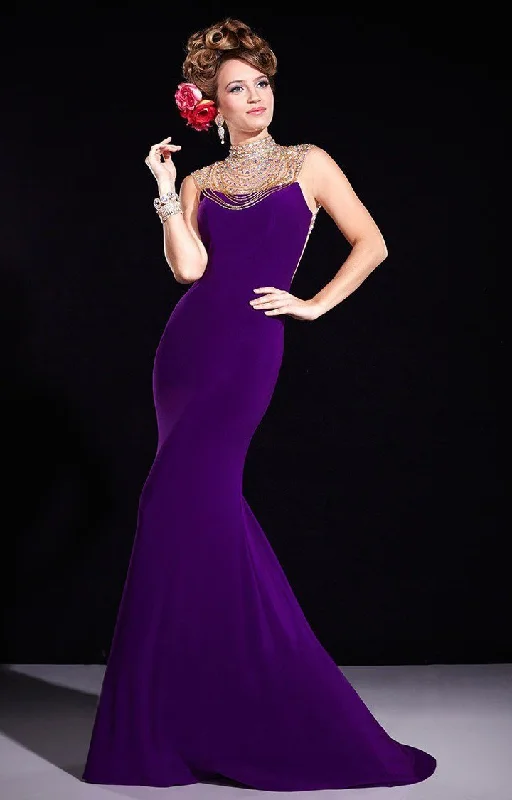 Panoply - 14673SC Sheer Embellished High Neck Mermaid Dress