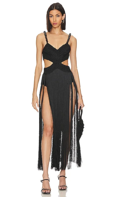 PatBO Fringe Beach Dress in Black