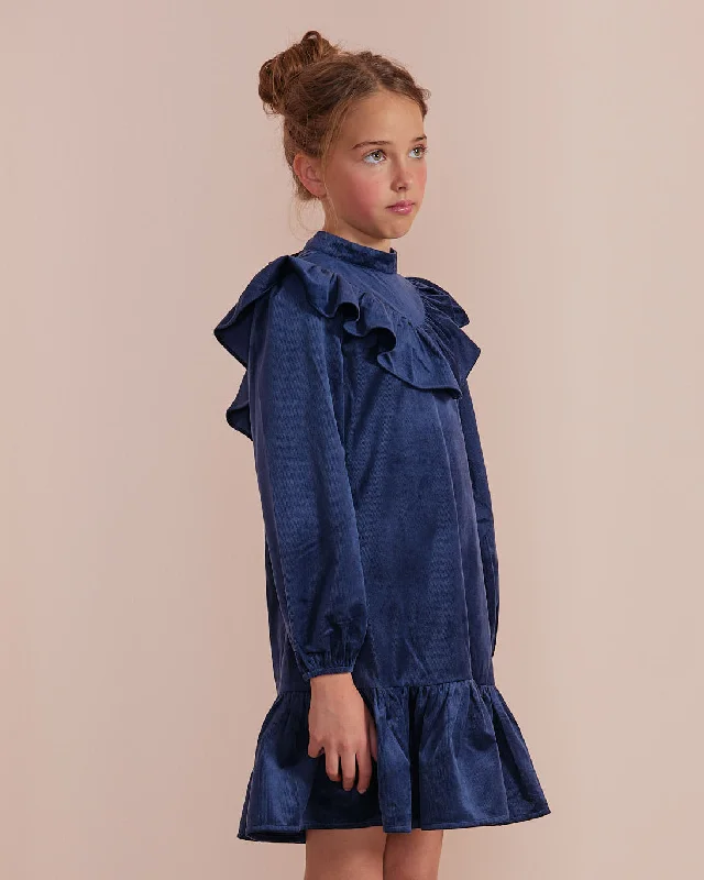 PETITE AMALIE "Petite Pink" Corduroy Velvet Ribbon Dress in Navy