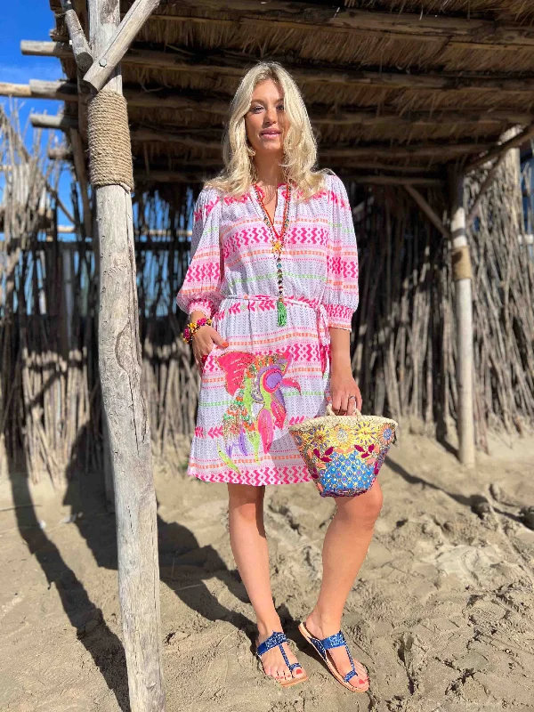 Place Du Soliel Dress 104 - Pink Embroidered Fish