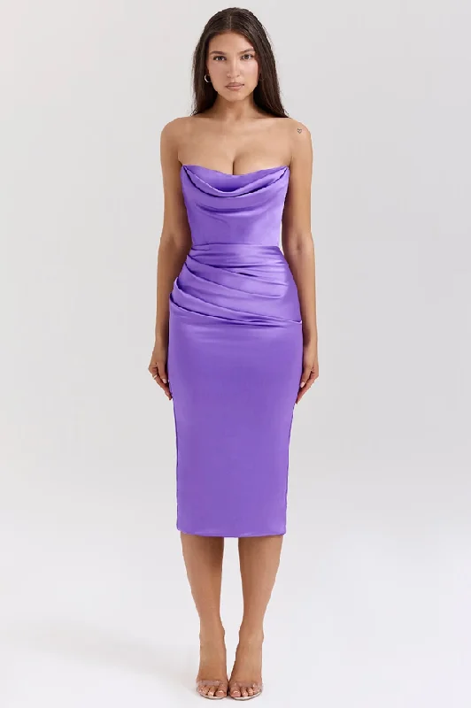 Santana Violet Satin Strapless Corset Dress