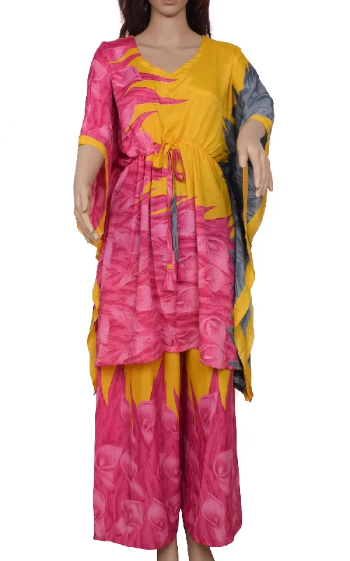 Sushila Vintage Women Dress Blend Silk Sari upcycled Palazzo Pants Kafhtan Top