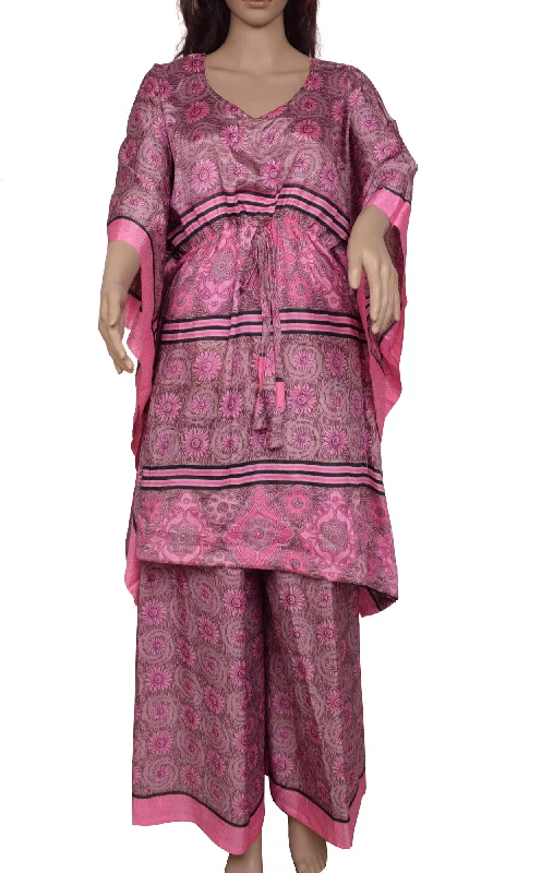 Sushila Vintage Women Dress Blend Silk Sari upcycled Palazzo Pants Kafhtan Top