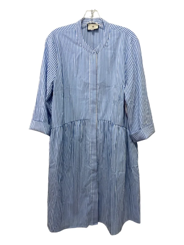 Tuckernuck Size XL Blue & White Polyester Striped Half Button 3/4 Sleeve Dress