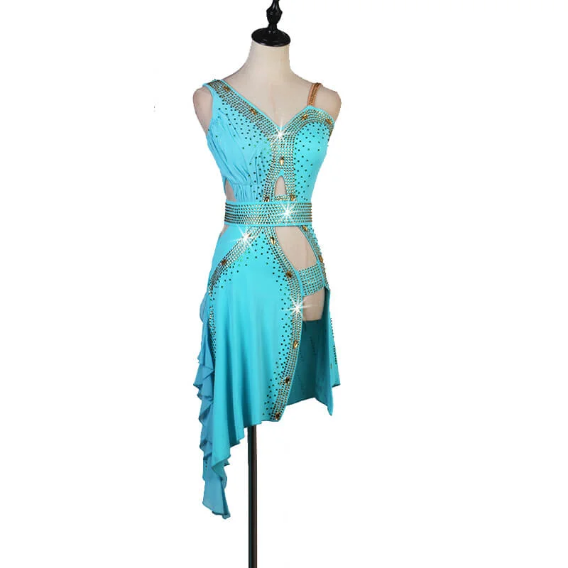 V-Neck Knee-Length Latin Dress with Belt