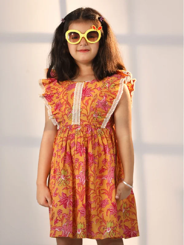 VASTRAMAY Girls' Mustard Dress