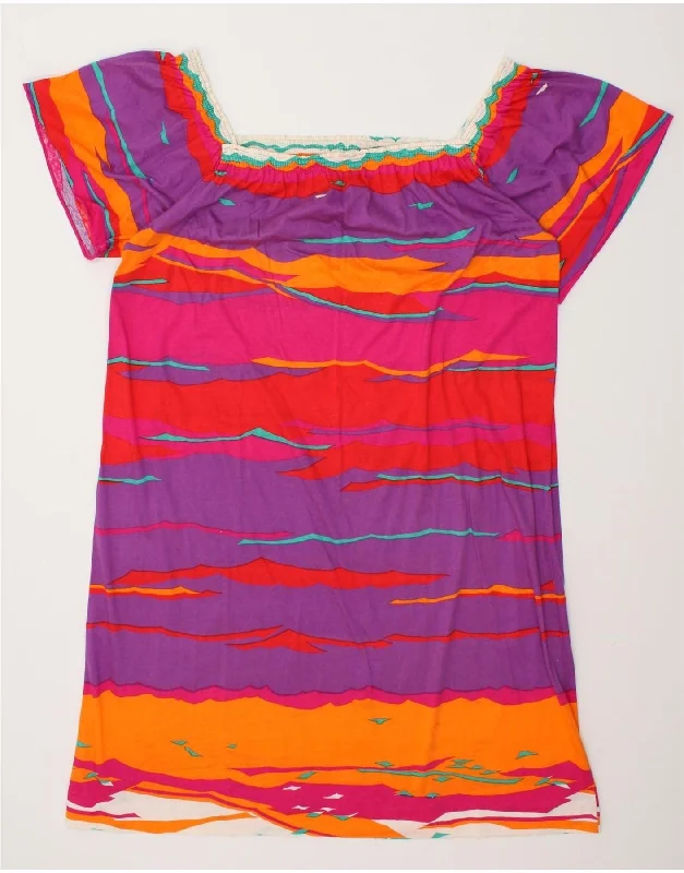 VINTAGE Womens Sundress IT 48 XL Multicoloured Striped Cotton