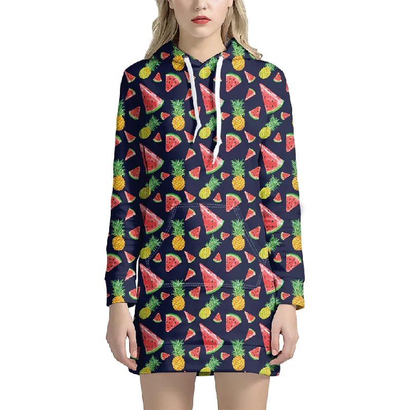 Watercolor Tropical Pattern Print Pullover Hoodie Dress
