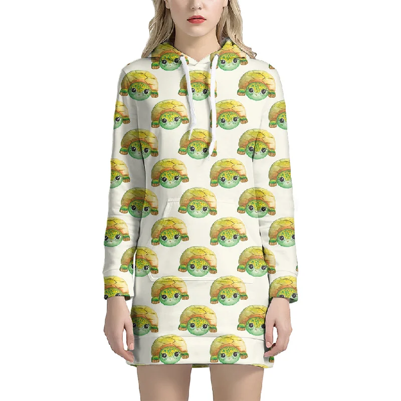 Watercolor Turtle Pattern Print Pullover Hoodie Dress