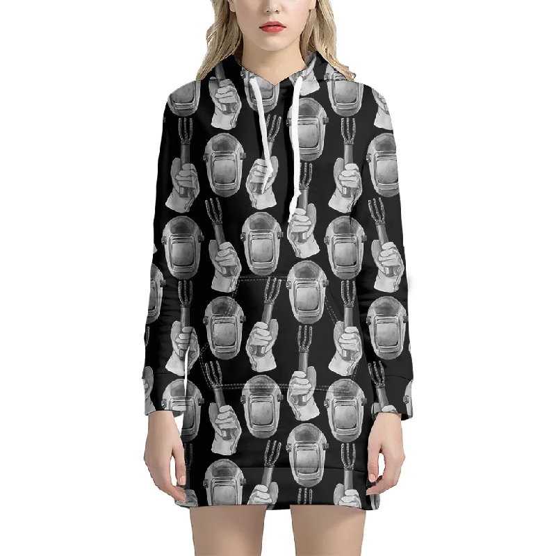 Watercolor Welder Pattern Print Pullover Hoodie Dress