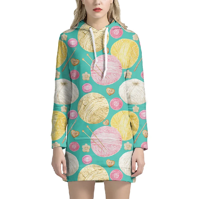 Watercolor Yarn Pattern Print Pullover Hoodie Dress