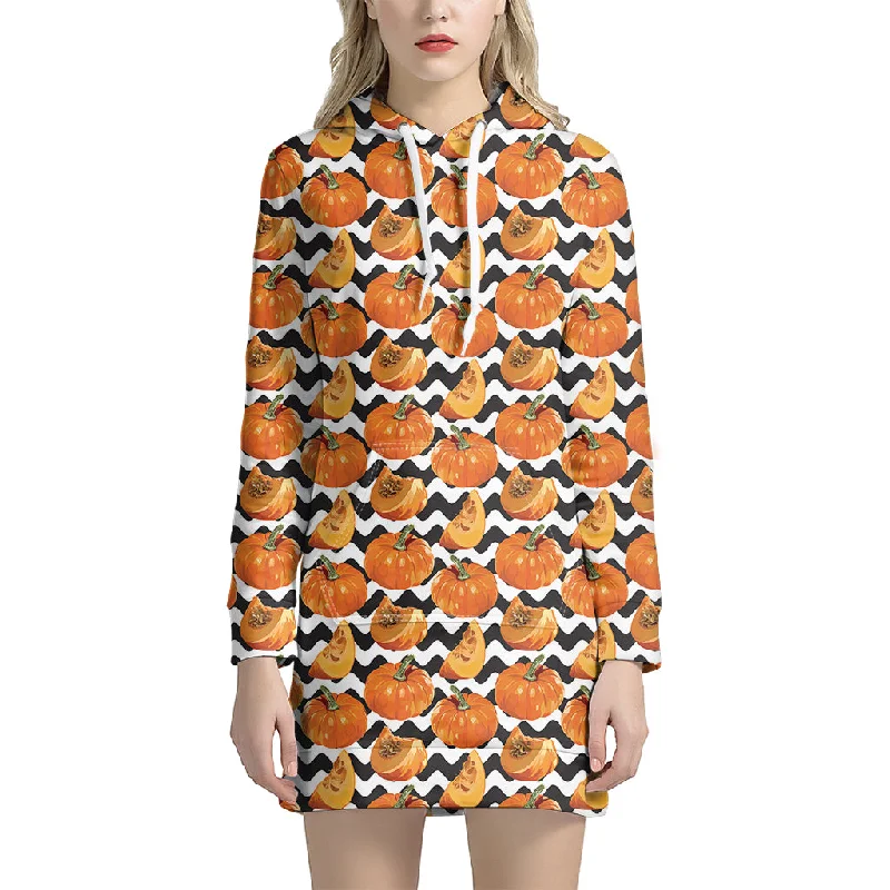 Wave Pumpkin Pattern Print Pullover Hoodie Dress